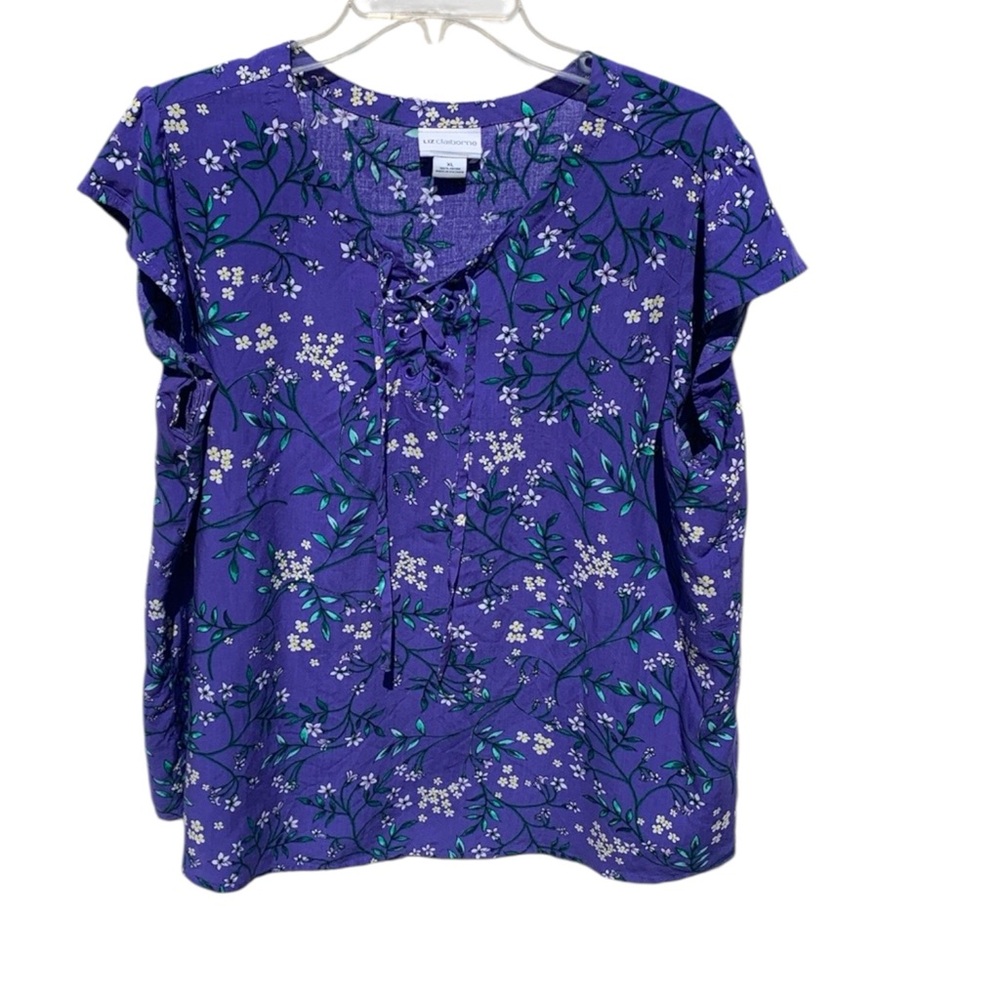 Liz Claiborne Purple Blouse with Mandarin Collar and Buttoned Front Size XL